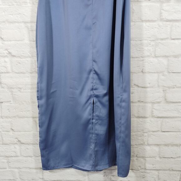 R WeWoreWhat Slate Blue Cowl Satin Charmeuse Slip Midi Dress NWT Size 4 - Picture 10 of 13